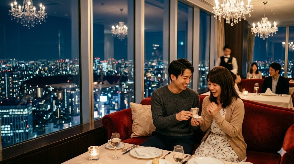 告白に最適な場所（夜景の見えるロマンチックなレストラン）