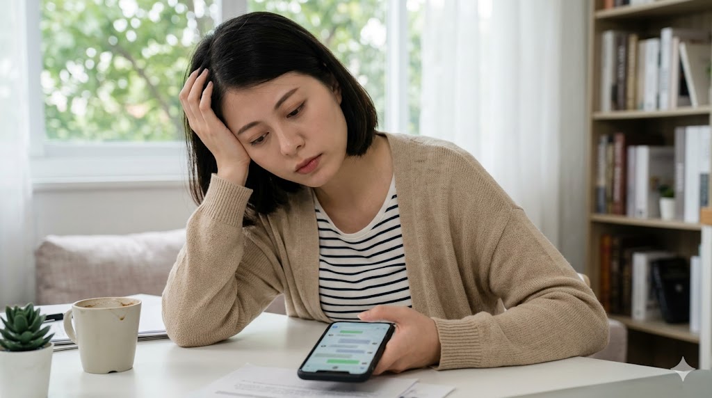 メッセージのラリーが続き、受け身な女性が気疲れしてしまっている様子。