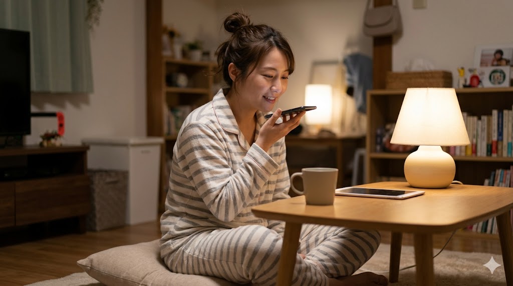 陽光が差し込むカフェで、日本人の若い女性の手元がコーヒーカップを優しく包む様子。手入れされたクリアなネイルとグレーのカーディガンが、顔写真の代わりに設定できる人柄を伝える好印象な代替画像の例。