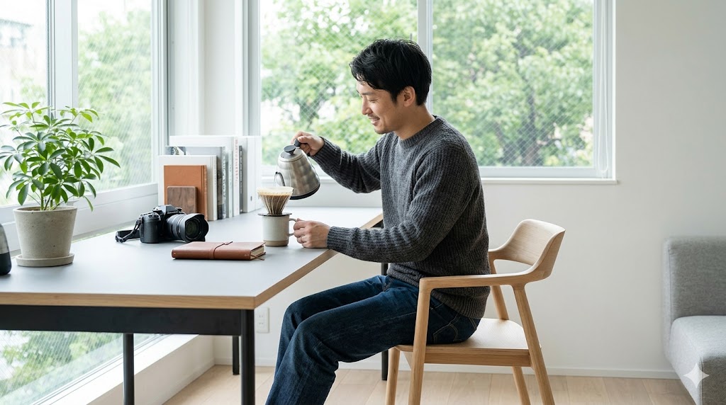 自分の趣味やタスクを一人で器用にこなす、自己完結能力の高い日本人男性のイメージ