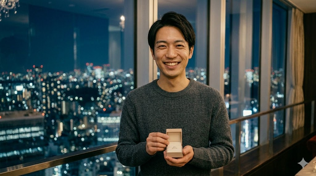 告白が成功し、幸せな未来を確信する男性の自信に満ちた笑顔
