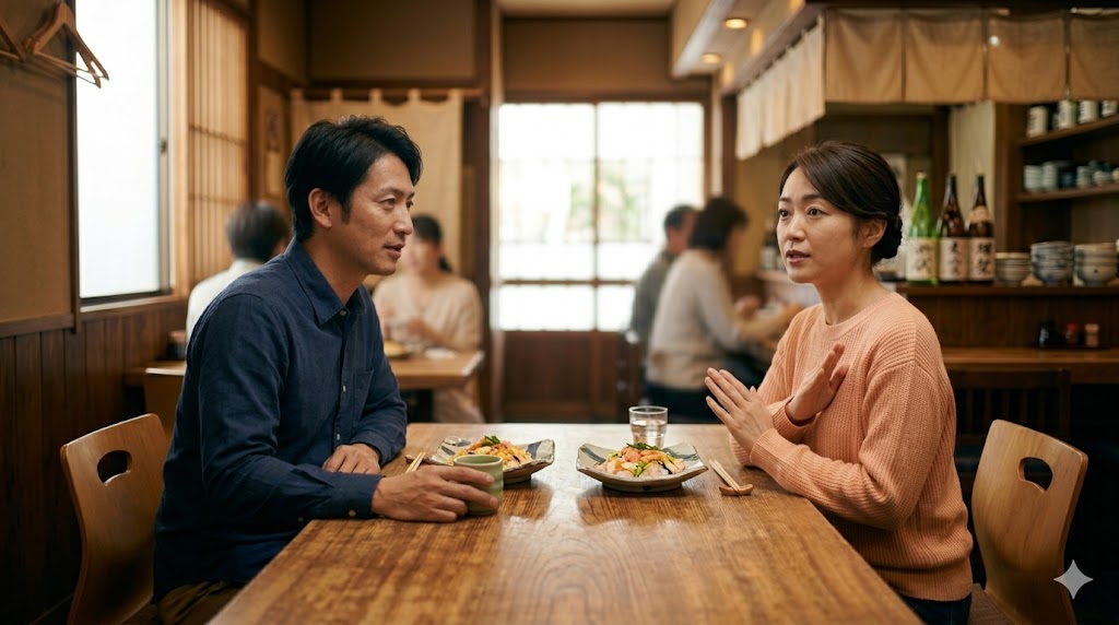 丁寧に、しかししっかりと自分のルールを伝えて断る、誠実な印象の日本人女性。