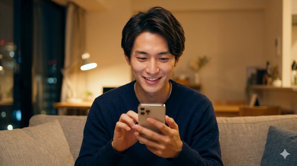 テンポ良く会話を続けるために、スマートフォンで短いメッセージを即レスする様子。