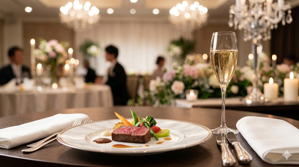 少人数婚だからこそ実現できる、豪華な高級フルコース料理とシャンパンのおもてなし