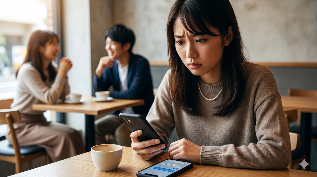 相手に脈なしだと判断されてしまう行動パターンに注意する、受け身な女性。