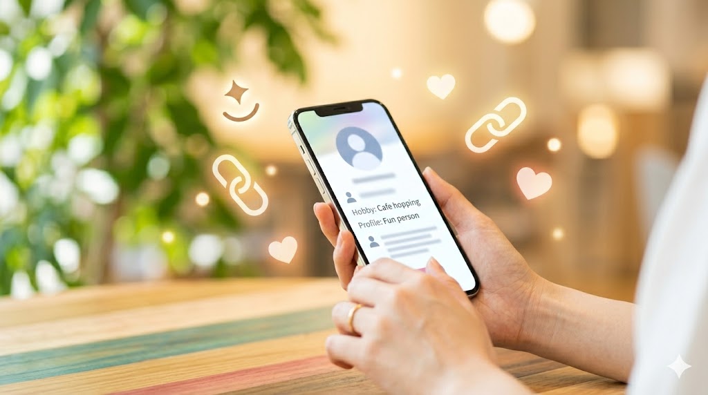 スマートフォンを通じて素敵な出会いが見つかることを象徴する明るく希望に満ちたイメージ