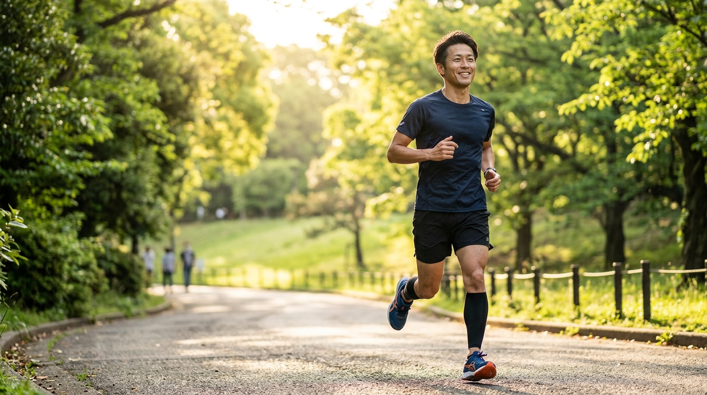 Energetic Runner Enjoying Fresh Morning Run Without Fatigue
