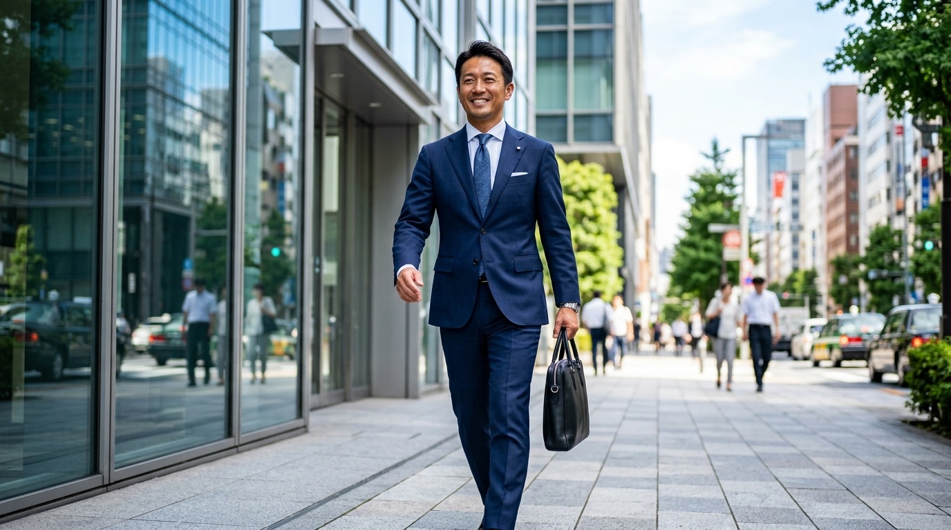 Refreshed and Energetic Mature Businessman in Tailored Suit