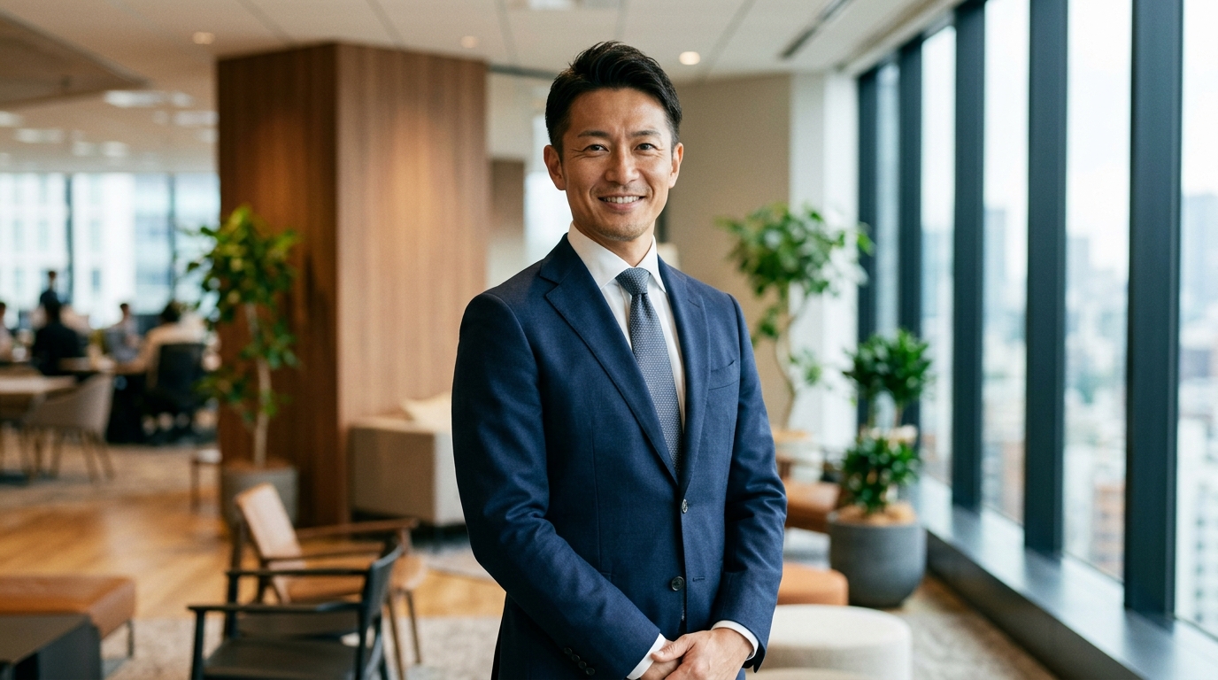 引き締まったお腹でスーツを着こなす大人の自信